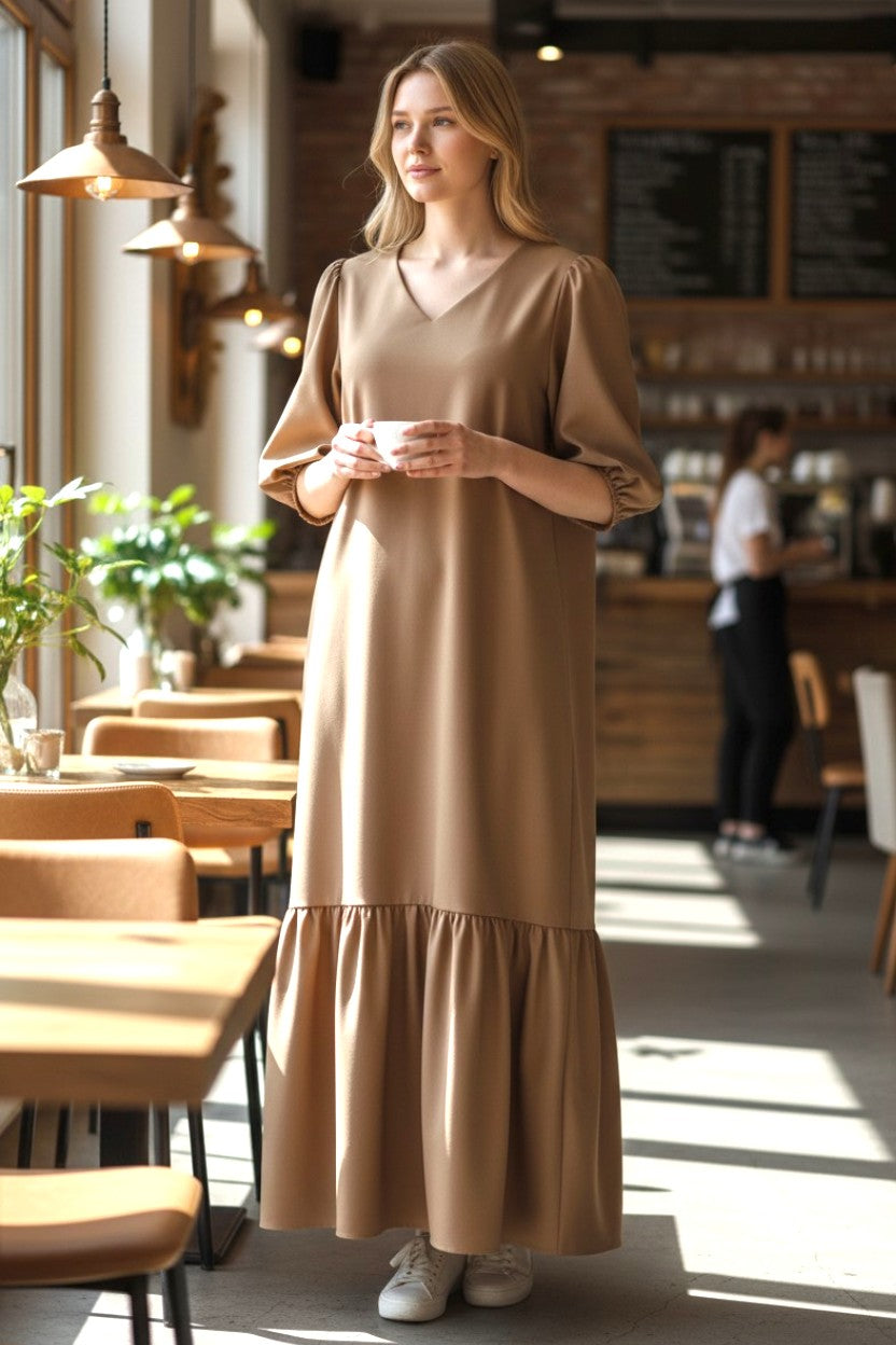 The Blossom Silhouette: Ultra-Lightweight Luminous Flare Dress in Grey, Cocoa & Black (3/4 or Full-Length Sleeves)