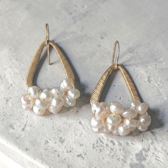 Nature's Wearable Art: Rare Baroque Pearl & Textured Geometric Earrings in 14K Gold, SV925 or  Surgical Stainless Steel
