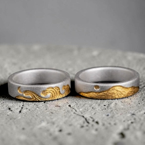 Haute-Couture Symphony: 24K & S999  Ring —Mountain and Sea