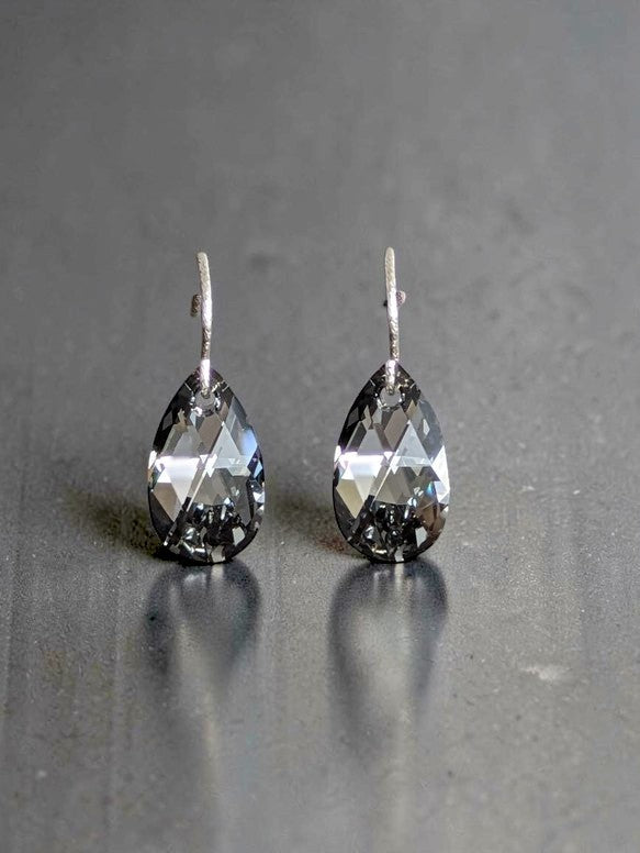 The Silver Night: SWAROVSKI Crystal Pendant Earrings in Moody Charcoal & Silver