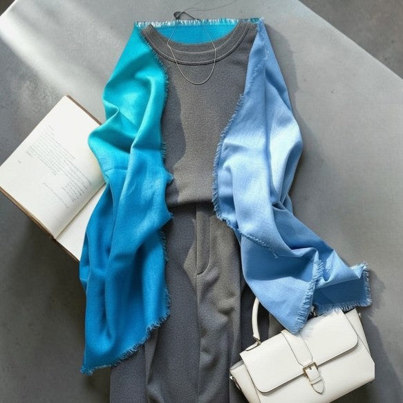 The Transition of Sky Colors: Hand-Brushed Gradient 100% Linen Scarf