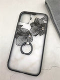 The Translucent Noir: Elegant Matte Sheer Floral Case with Integrated Smart Ring