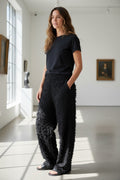 The Sheer Haute-Couture Curve Pants (Noir Black): Premium Artisan Cut-Jacquard Hose