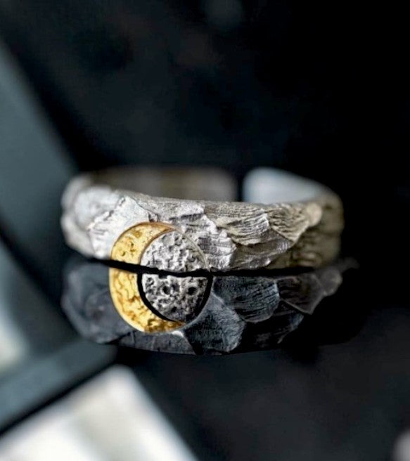 The Confluence of Cosmos: 24K & S999 Pure Silver Bespoke Rings — Jitsu-Getsu-San-Sen(Sun, Moon, Mountain, and River)