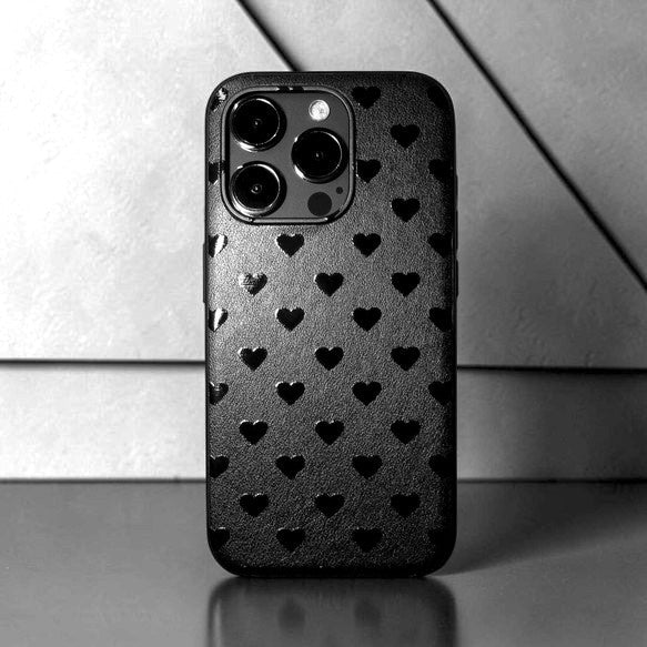 The Embossed Noir Heart: Premium Shockproof Artisan Protective iPhone Case