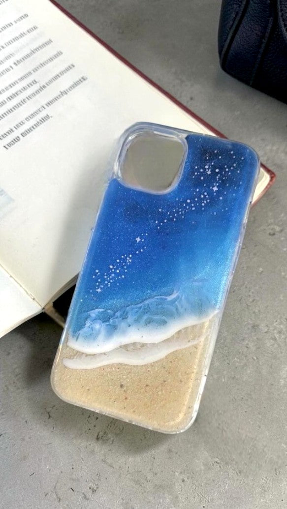 Starry Night & Ocean Waves: One-of-a-Kind Resin Art Smartphone Case