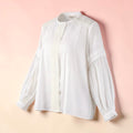 Effortless Elegance: Handcrafted Pintuck & Lace White Linen Blouse