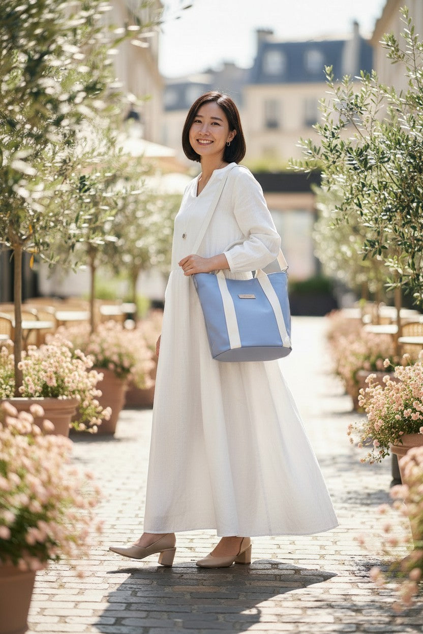The Azure Canvas: Handcrafted Premium Japanese Canvas & Himeji Leather 2WAY Tote