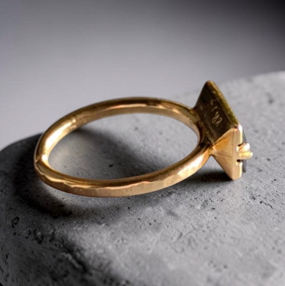 The Urban Eclipse: Hand-Hammered Pure Brass & Black Diamond Crystal Ring