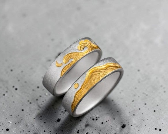 Haute-Couture Symphony: 24K & S999  Ring —Mountain and Sea