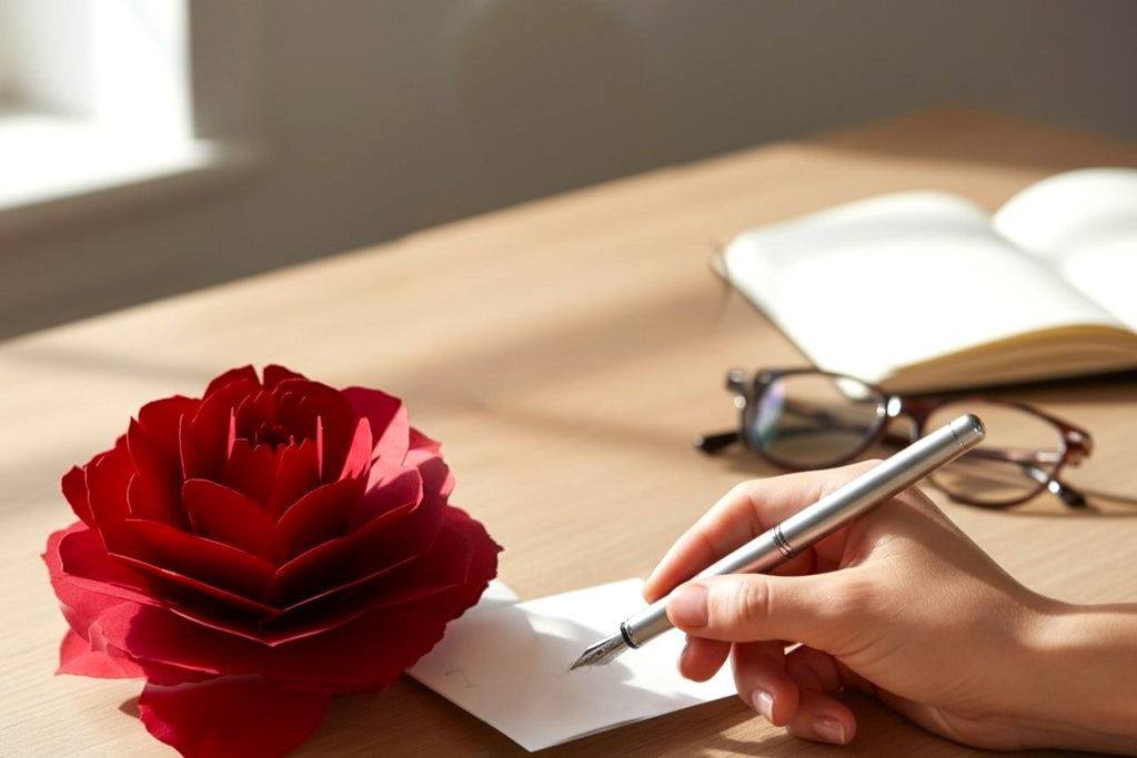 The Blooming Symphony: Rose Message Card Inspired by Origami Artistry