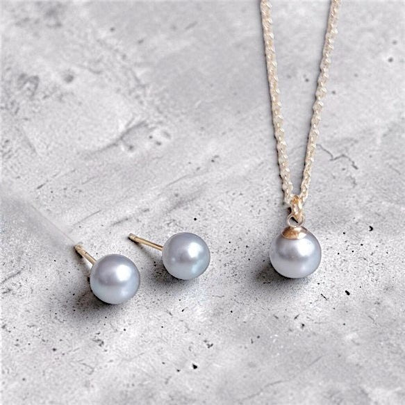 The Ocean Serenity: Rare Pale Blue-Gray Freshwater Pearl Jewelry Necklace&Earrings