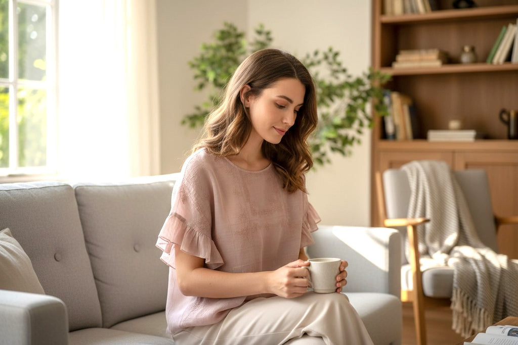 Der Couture-Hauch: Premium bestickte Leinen-Rüschenbluse