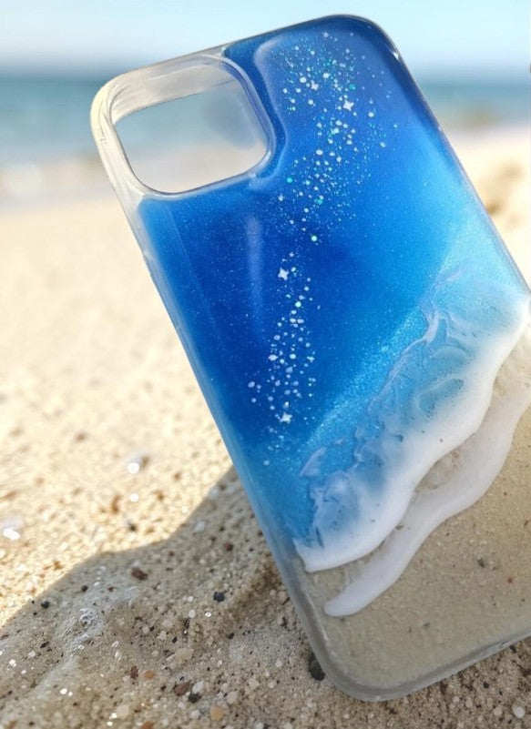 Starry Night & Ocean Waves: One-of-a-Kind Resin Art Smartphone Case
