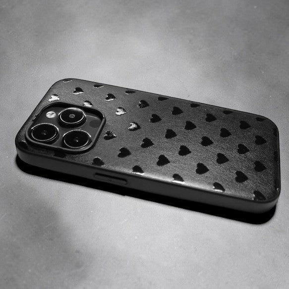 The Embossed Noir Heart: Premium Shockproof Artisan Protective iPhone Case