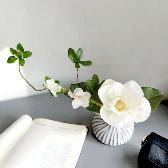 The Japandi Magnificence: Premium Handcrafted Artificial Magnolia & Branch Ikebana Arrangement