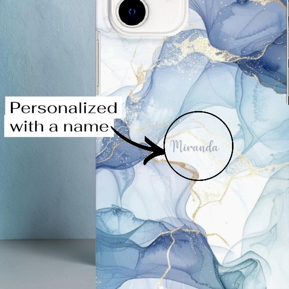 Liquid Elegance: Custom Name Marble-Vein Case Inspired by Sun-Drenched Water Rips
