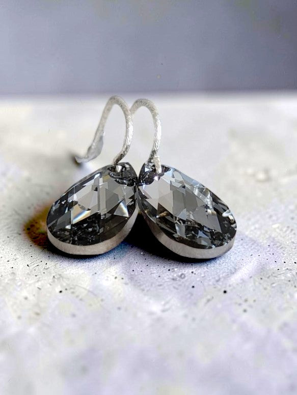 The Silver Night: SWAROVSKI Crystal Pendant Earrings in Moody Charcoal & Silver