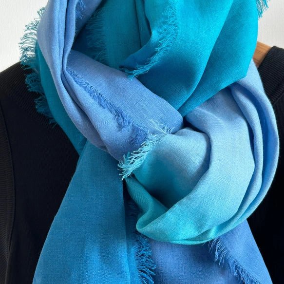 The Transition of Sky Colors: Hand-Brushed Gradient 100% Linen Scarf