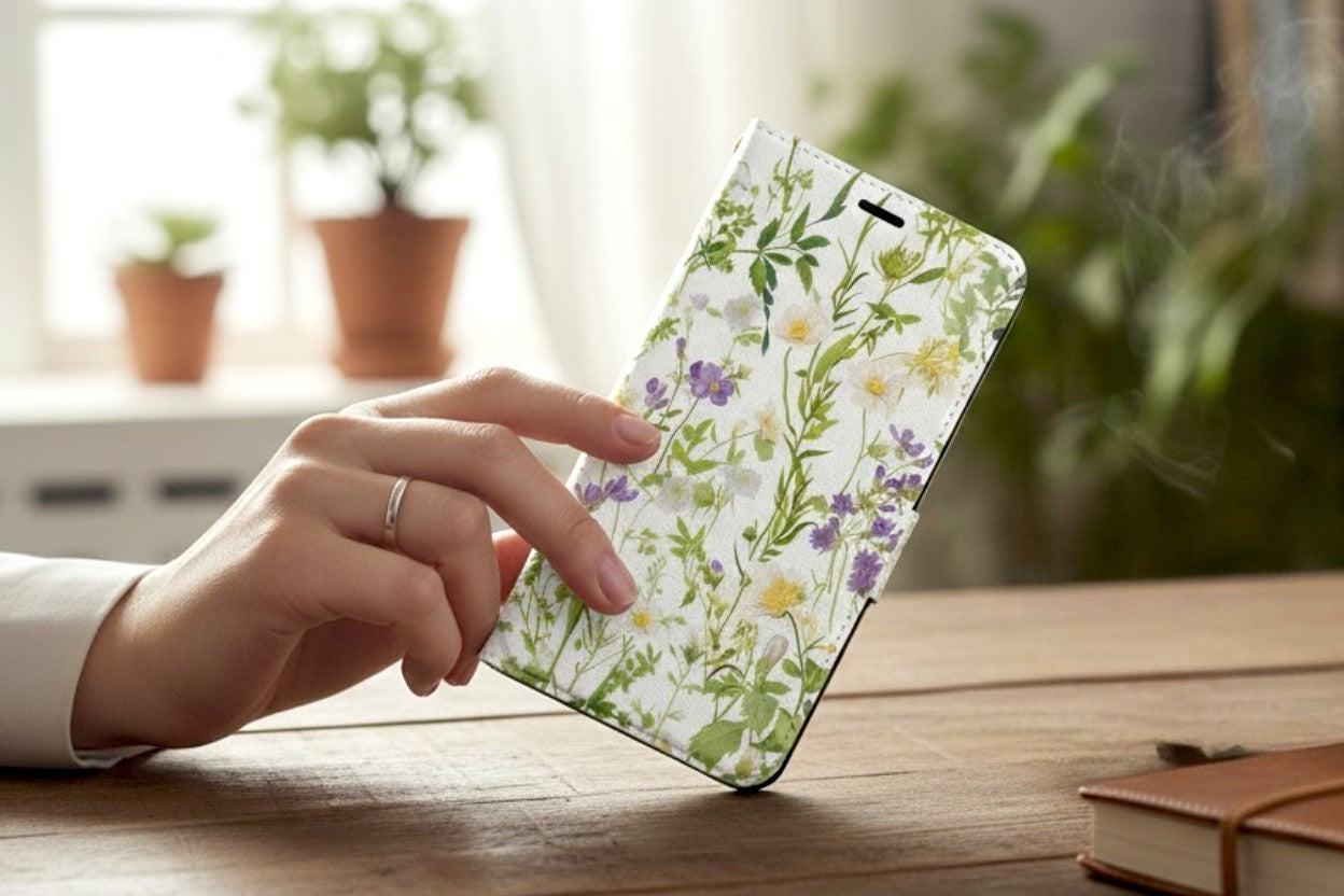 The Sunlit Botanical Meadow: Handcrafted Folio iPhone Case