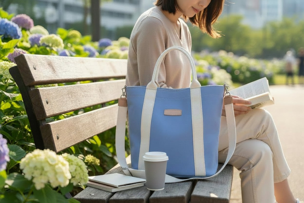 The Azure Canvas: Handcrafted Premium Japanese Canvas & Himeji Leather 2WAY Tote