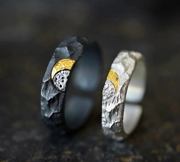 The Confluence of Cosmos: 24K & S999 Pure Silver Bespoke Rings — Jitsu-Getsu-San-Sen(Sun, Moon, Mountain, and River)