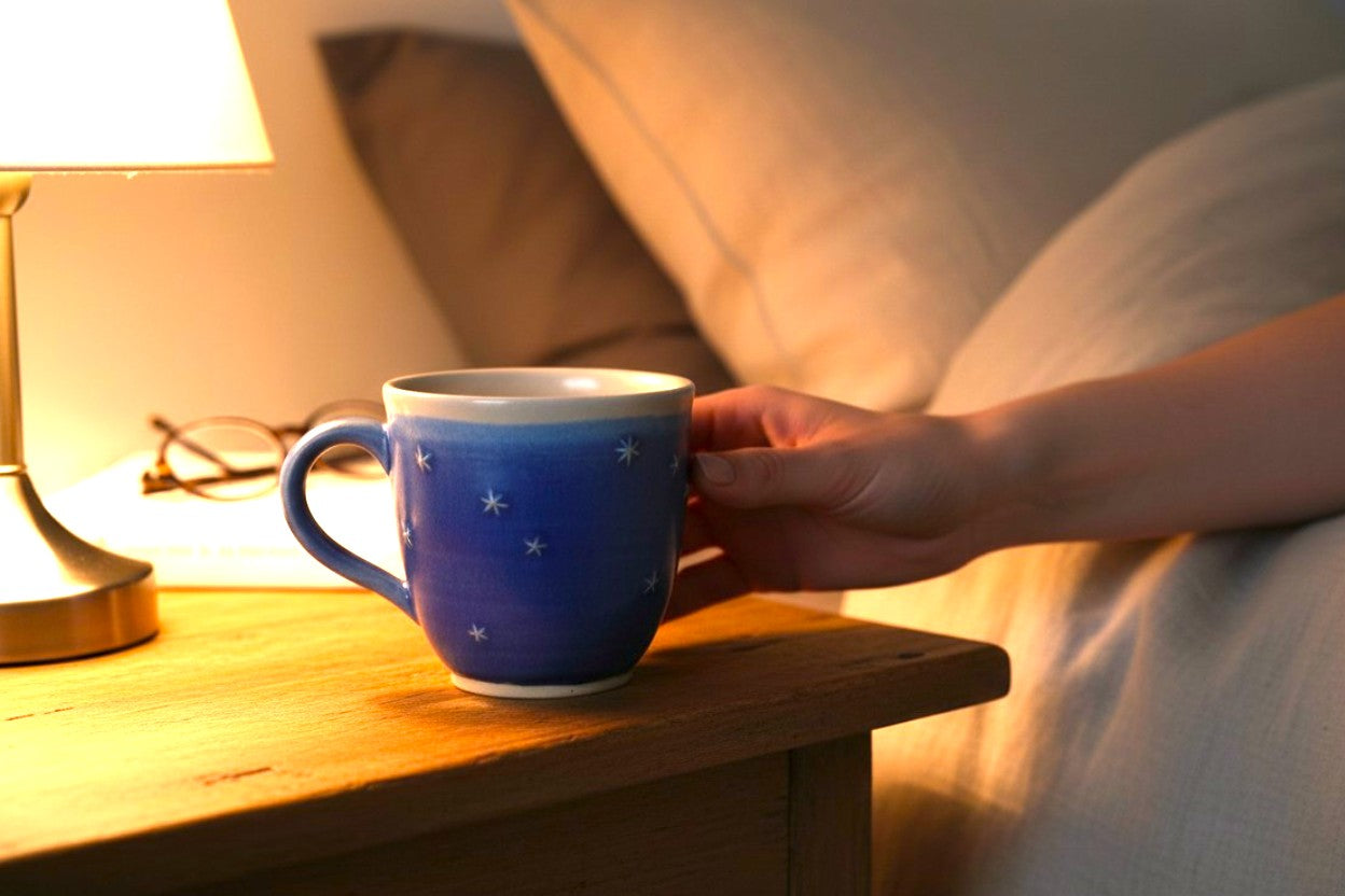 My Starlight: One-of-a-Kind Artisan Ceramic Mug Embraced by the Night Sky with Crescent Moon
