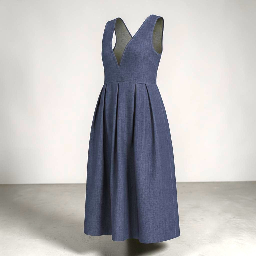 Strukturierte Fluidität: Beidseitig tragbares Kurumi-Knopf-Kleid aus Kojima-Denim