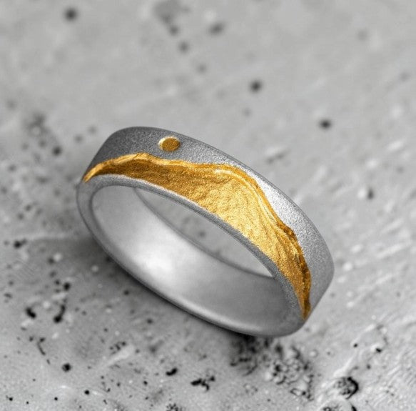 Haute-Couture Symphony: 24K & S999  Ring —Mountain and Sea