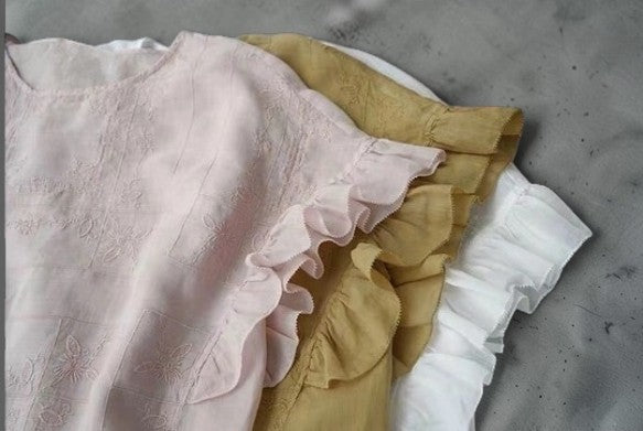 The Couture Whisper: Premium Embroidered Linen Ruffle Blouse