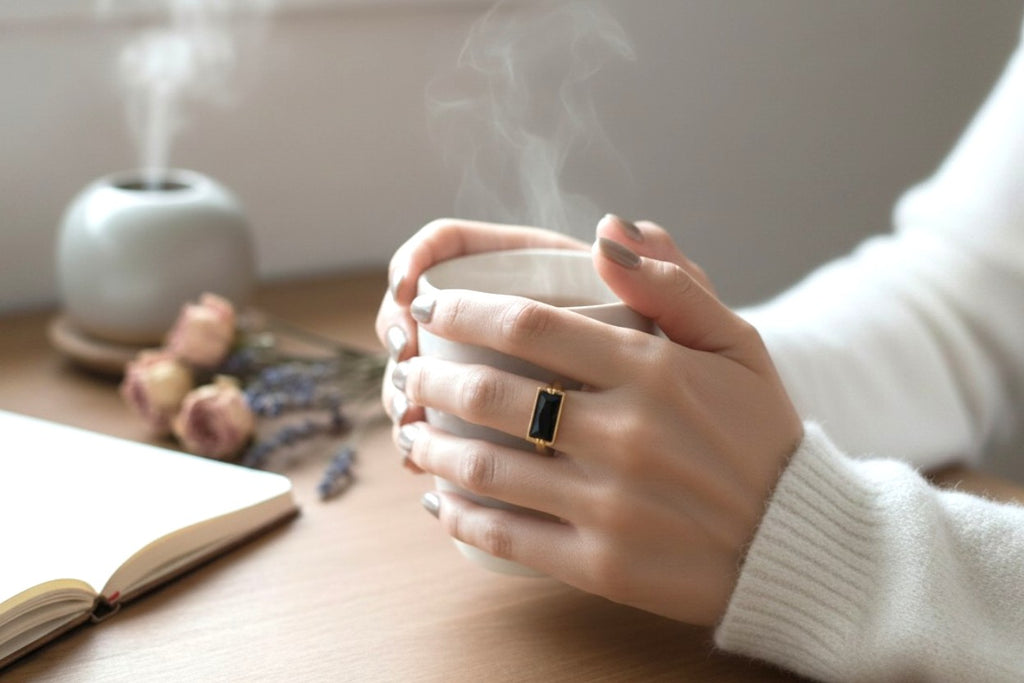 The Urban Eclipse: Hand-Hammered Pure Brass & Black Diamond Crystal Ring