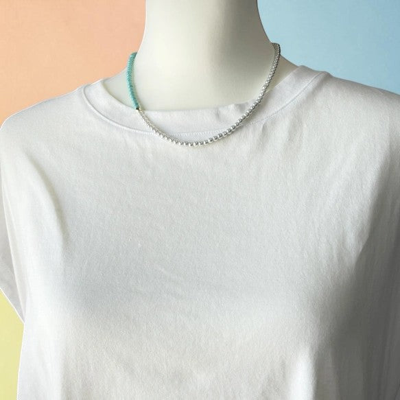 The Meeting of Two Worlds: 2-Way Turquoise & Natural Pearl Asymmetry Necklace