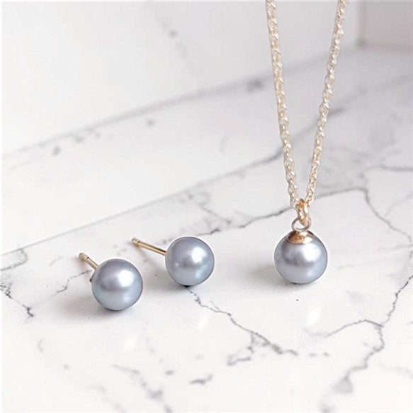 The Ocean Serenity: Rare Pale Blue-Gray Freshwater Pearl Jewelry Necklace&Earrings
