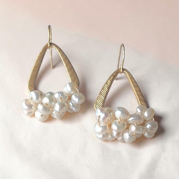 Nature's Wearable Art: Rare Baroque Pearl & Textured Geometric Earrings in 14K Gold, SV925 or  Surgical Stainless Steel