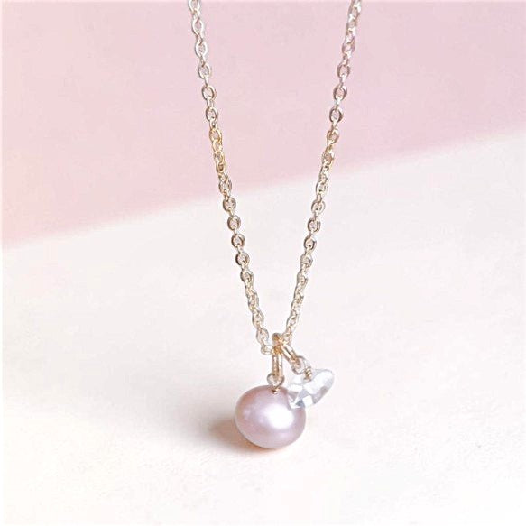 Japanese Sakura Pink natural Pearl & AAA Herkimer Diamond Dreamy Necklace