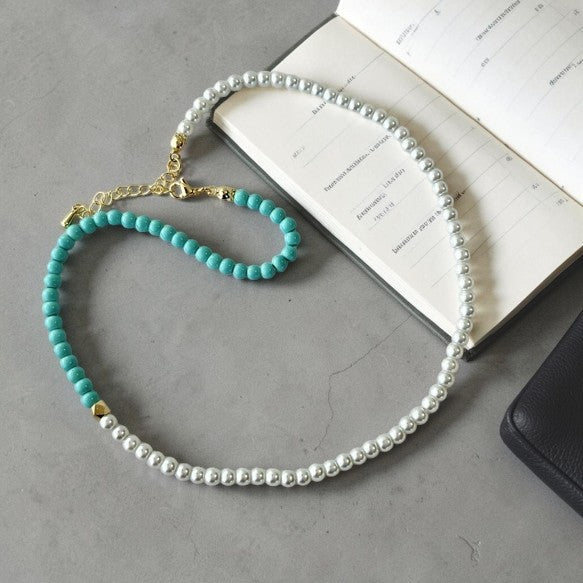 The Meeting of Two Worlds: 2-Way Turquoise & Natural Pearl Asymmetry Necklace