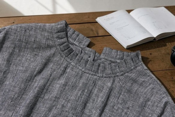 The Elegant Chambray: Handcrafted 100% Japanese Linen Pleated Dress