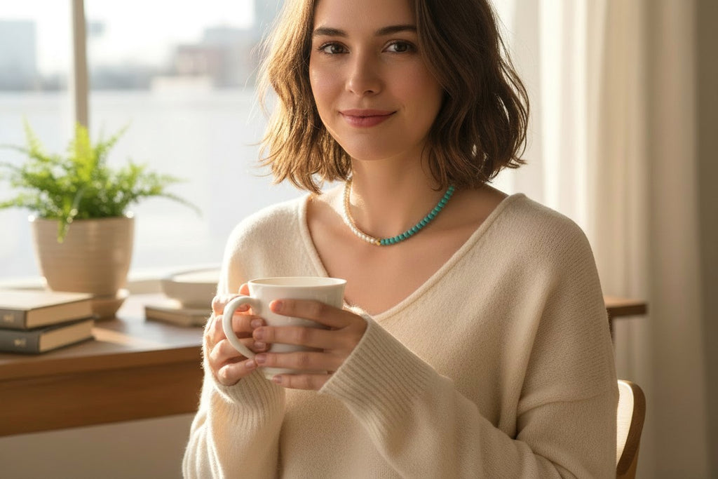 The Meeting of Two Worlds: 2-Way Turquoise & Natural Pearl Asymmetry Necklace