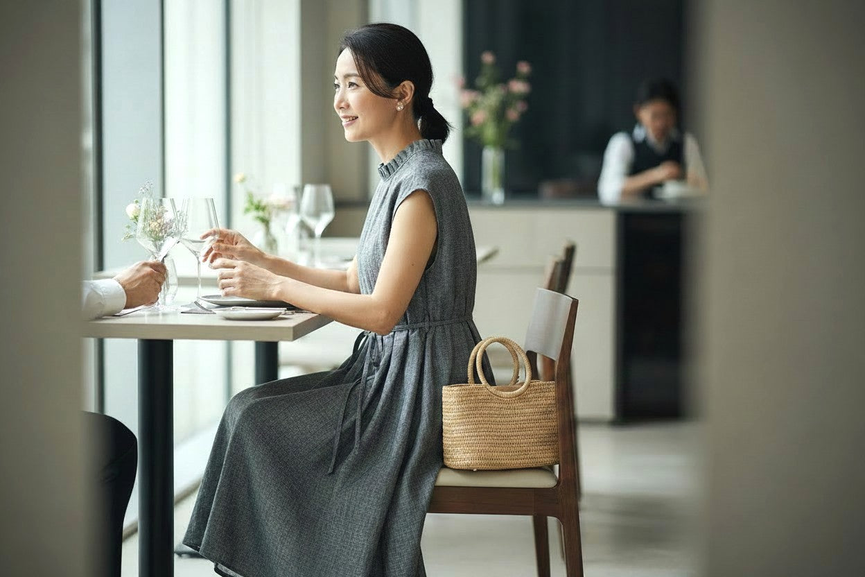 The Elegant Chambray: Handcrafted 100% Japanese Linen Pleated Dress